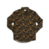 Vintage Y2K Men's Black & Gold Paisley Long Sleeve Shirt Size L by Pier One
